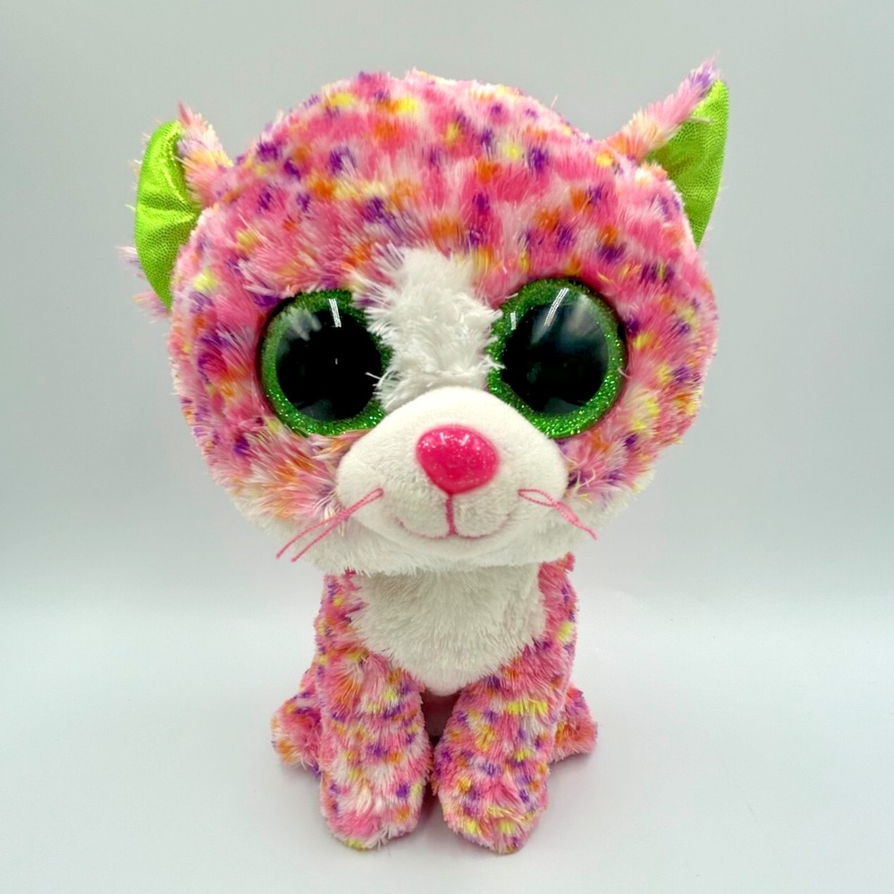 Ty Beanie Boos 9" Plush Cat Kitten SOPHIE, Pink Purple Yellow Confetti, no tag